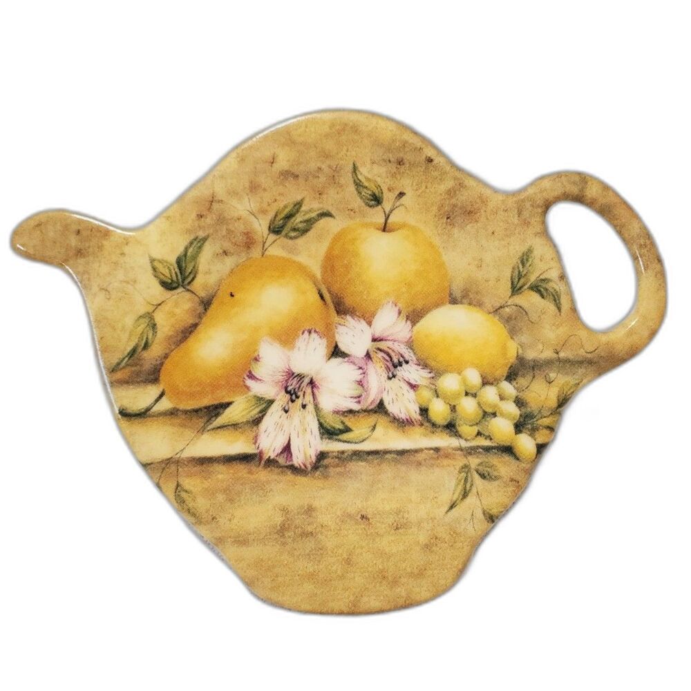 Melamine Tidy Spoon Teabag Holder Pears Grapes and Pink Flowers